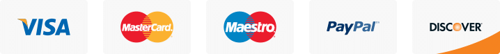 Moyens de paiement : Visa, Mastercard, Maestro, PayPal, Discover