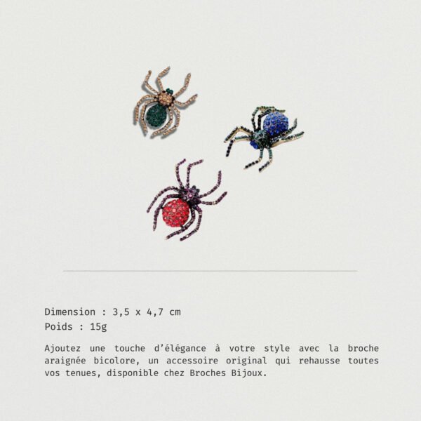 Broche araignée élégante avec strass bicolores scintillants