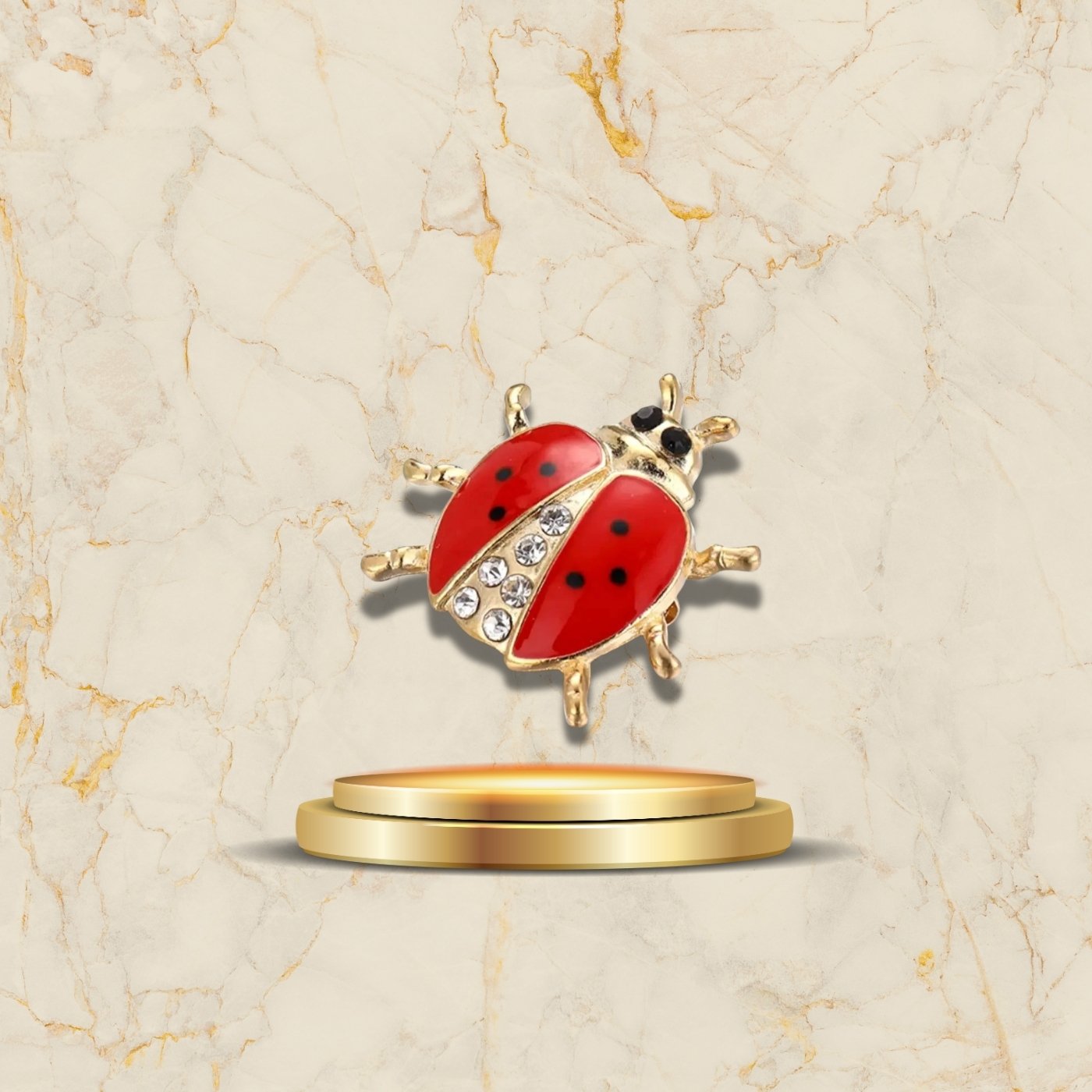 Broche coccinelle rouge avec cristaux brillants