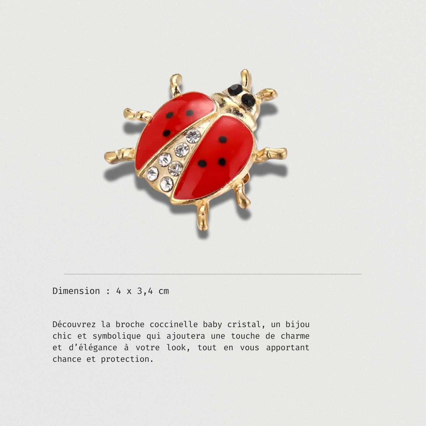 Broche insecte porte-bonheur coccinelle cristal