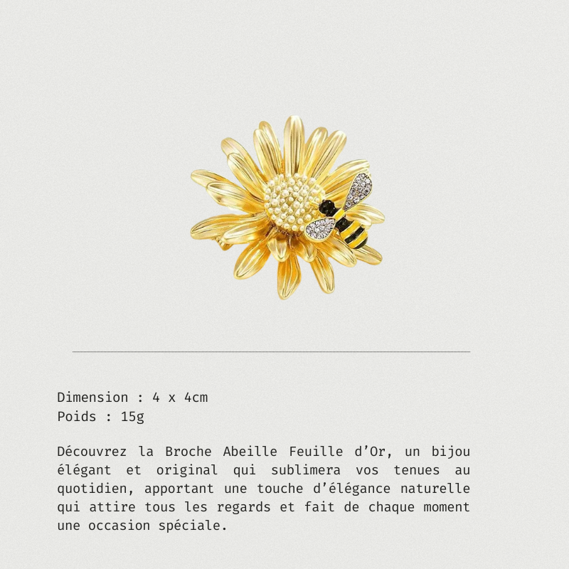 Broche fleur originale avec abeille noire et dorée