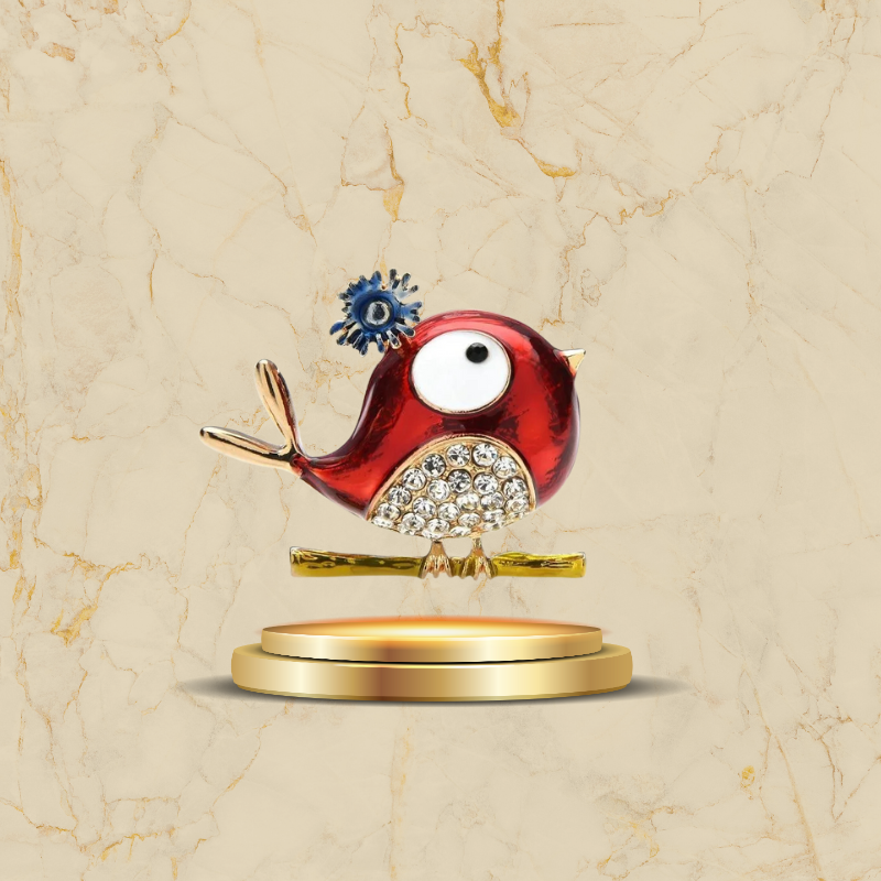 Broche oiseau rouge Funny Bird avec strass scintillants