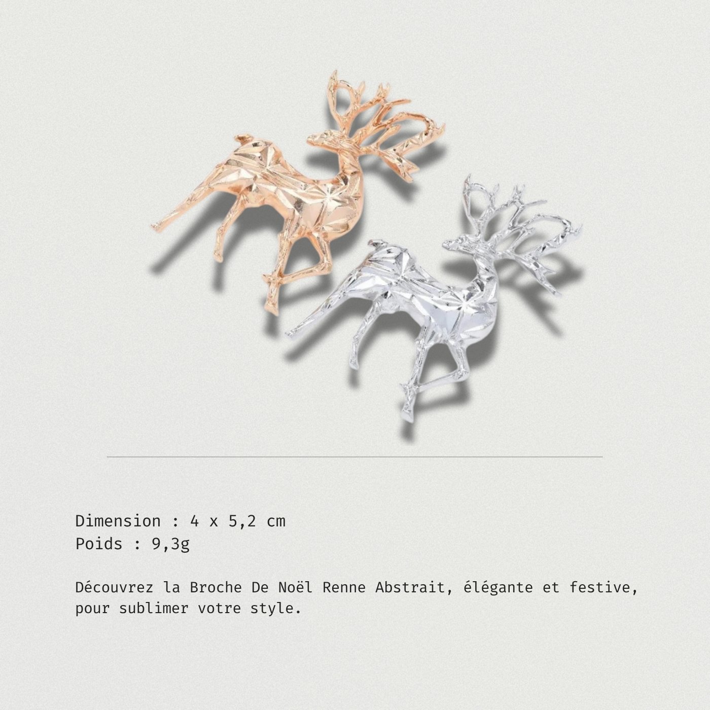 Broche De Noël Renne Abstrait en métal doré et argenté, style moderne et élégant