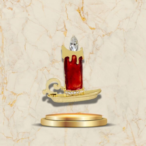 Accessoire de Noël raffiné en forme de bougie décorative dorée et rouge