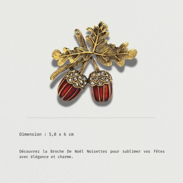 Broche De Noël Noisettes dorées et rouges ornée de strass scintillants