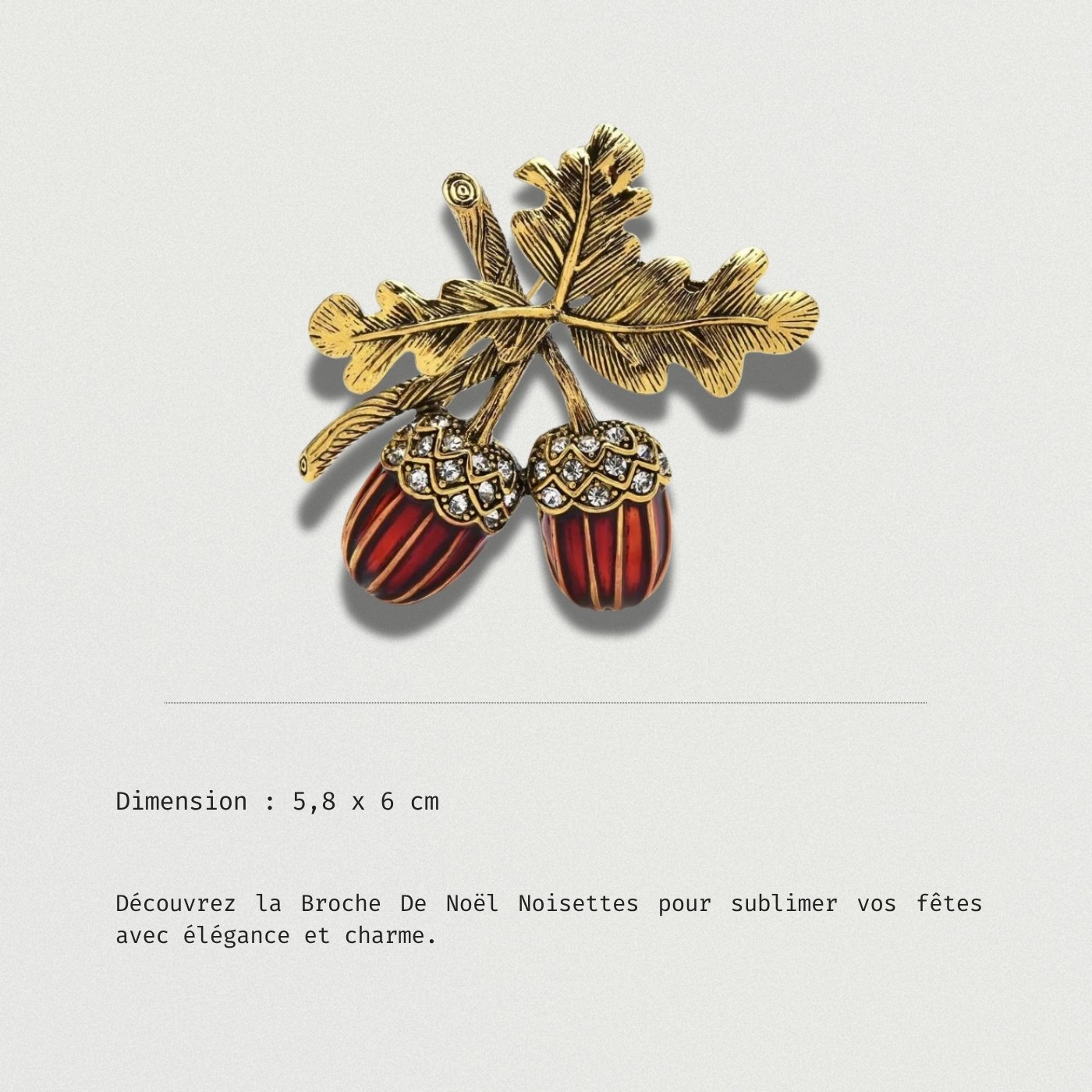 Broche De Noël Noisettes dorées et rouges ornée de strass scintillants
