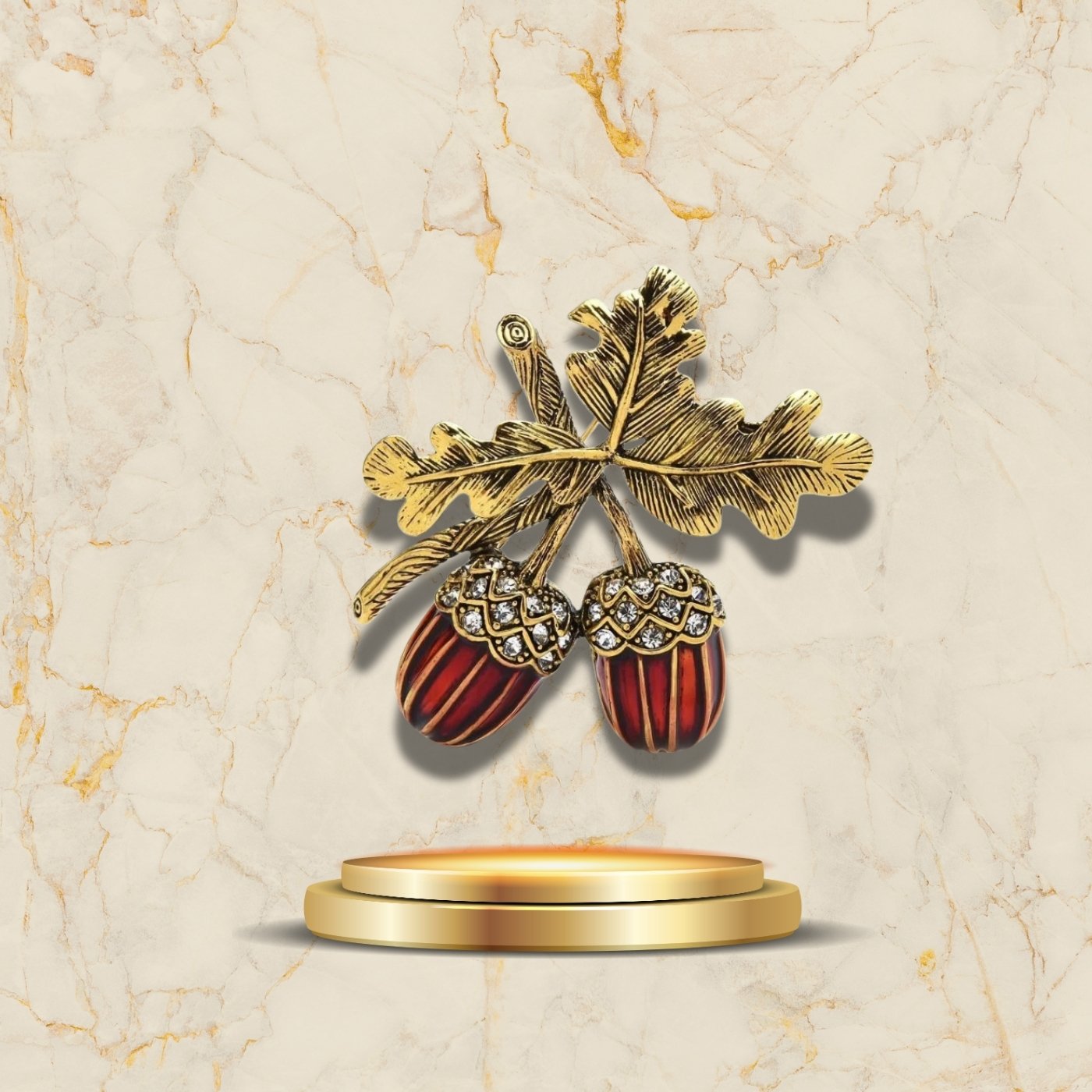 Broche élégante Noisettes de Noël, accessoire chic aux tons dorés et rouges