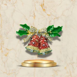 Bijou broche Clochettes de Noël élégantes avec feuilles vertes et détails dorés