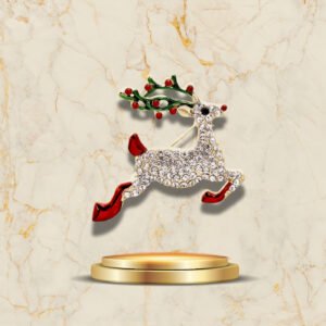 Broche renne de Noël élégante en strass, accessoire de fête raffiné