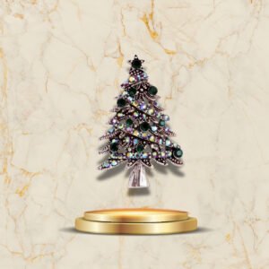 Broche de Noël élégante, sapin brillant aux reflets verts et argent