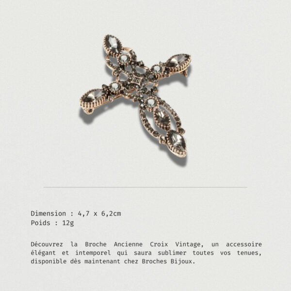 Bijou croix argentée style ancien avec strass rétro
