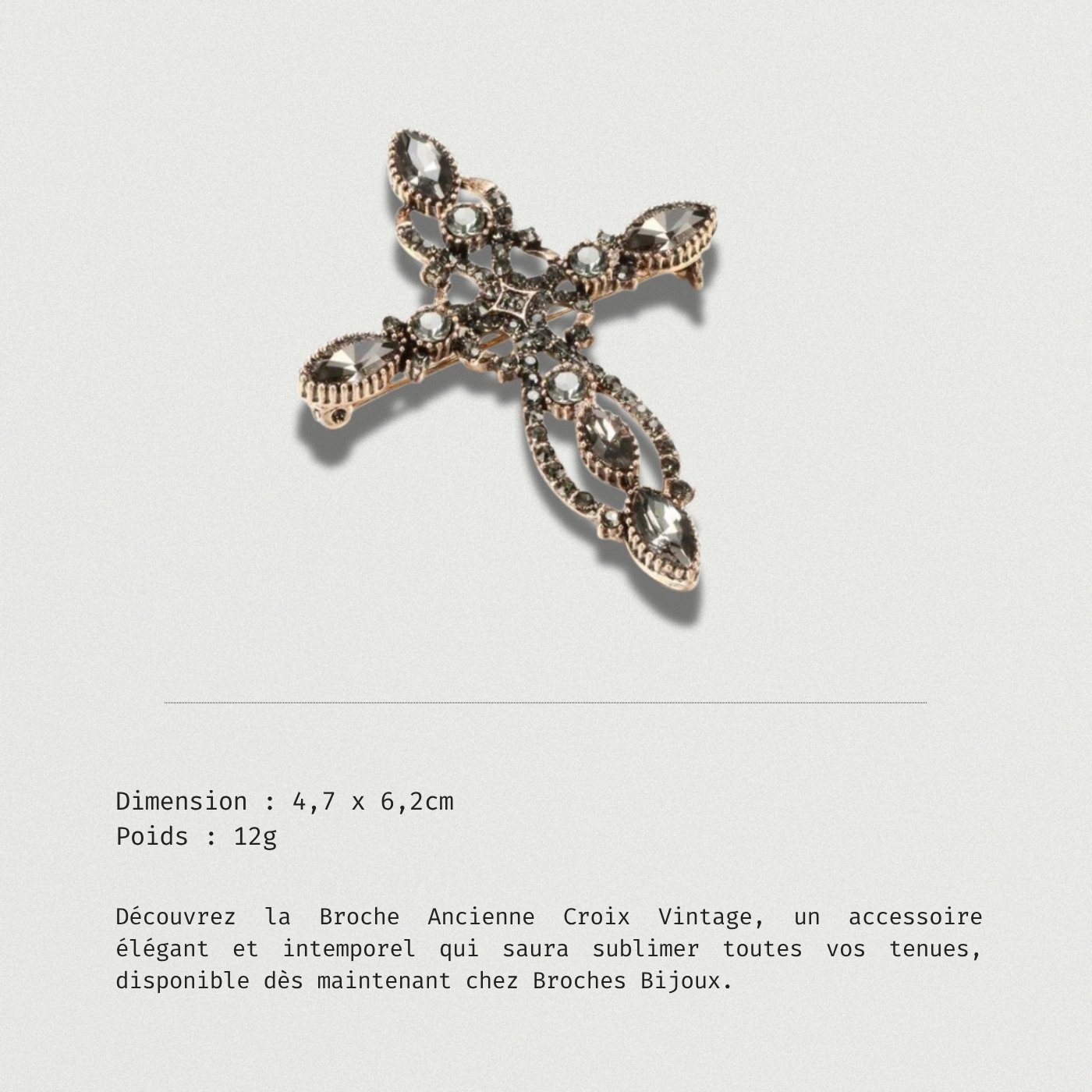 Bijou croix argentée style ancien avec strass rétro