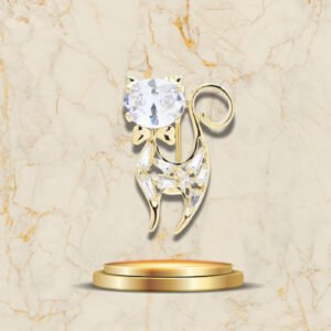 Broche chat stylisée avec pierres transparentes, bijou fantaisie raffiné
