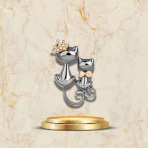 Broche Chat Argent Duo bijou original en métal brillant