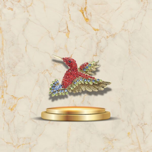 Broche colibri rouge éclatante pierres brillantes