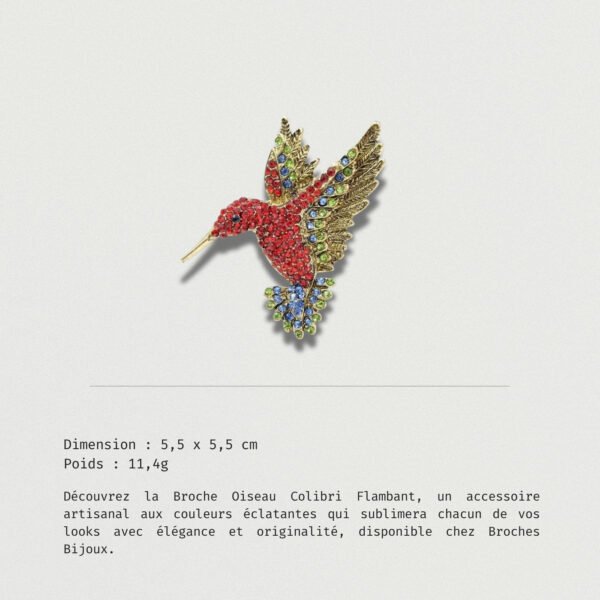 Broche colibri flambant cristal coloré élégant