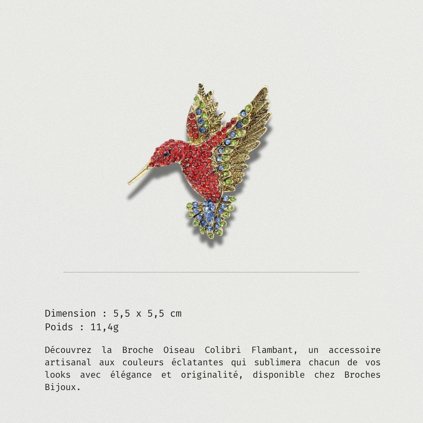 Broche colibri flambant cristal coloré élégant