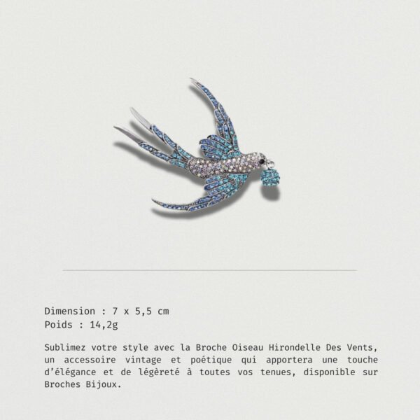 Broche hirondelle cristal bleu élégante et raffinée