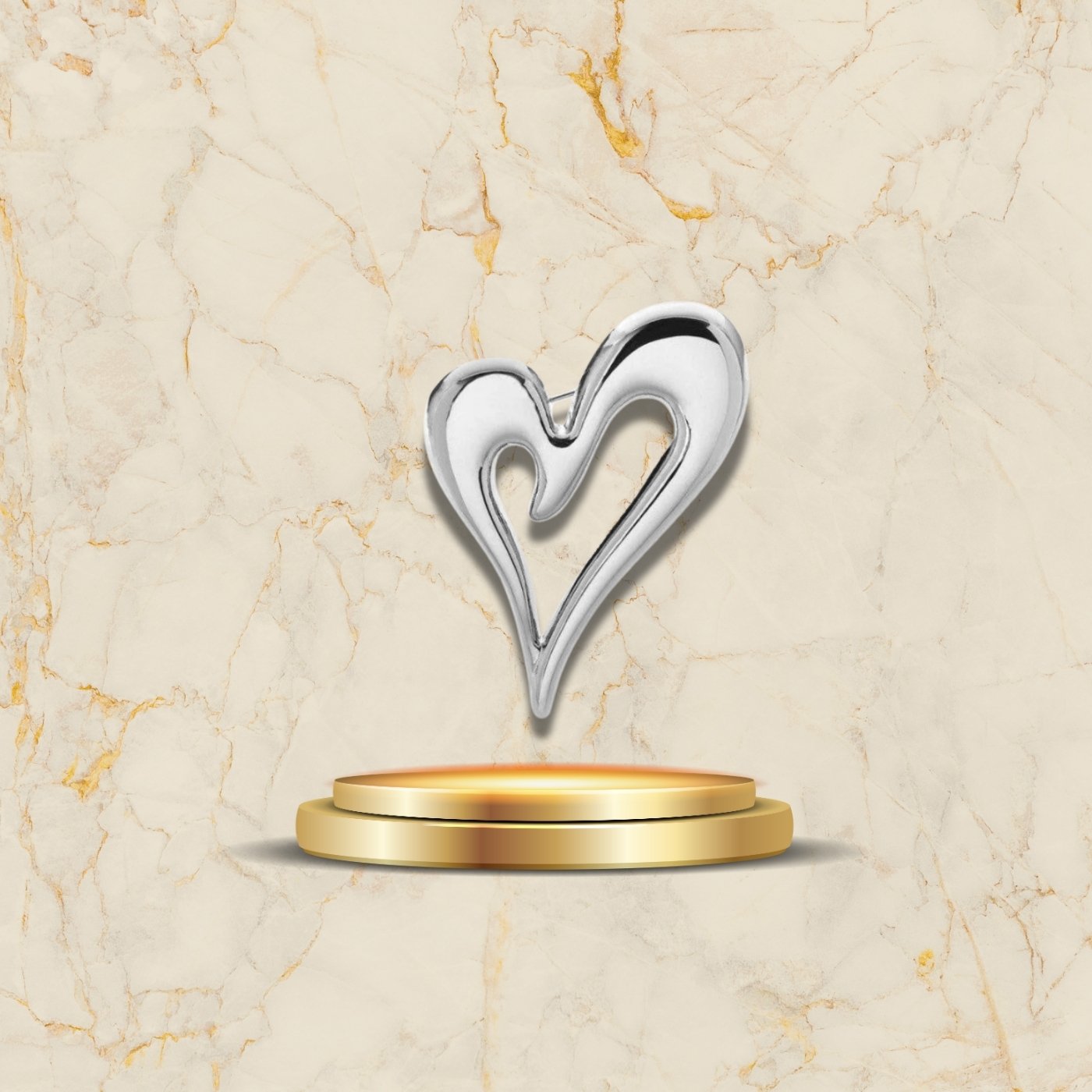 Broche tendance en forme de cœur doré et argent