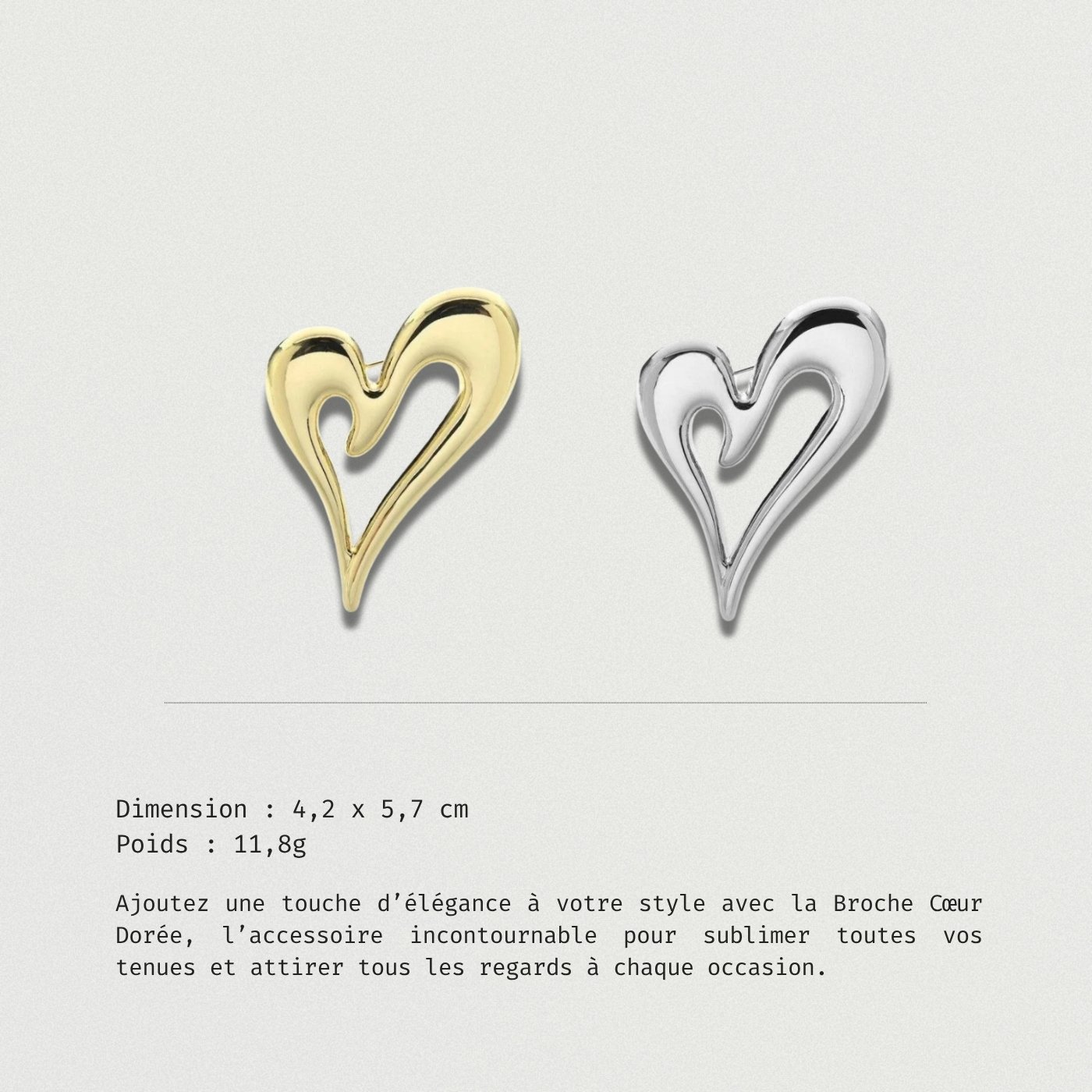 Élégante broche cœur dorée idéale cadeau romantique