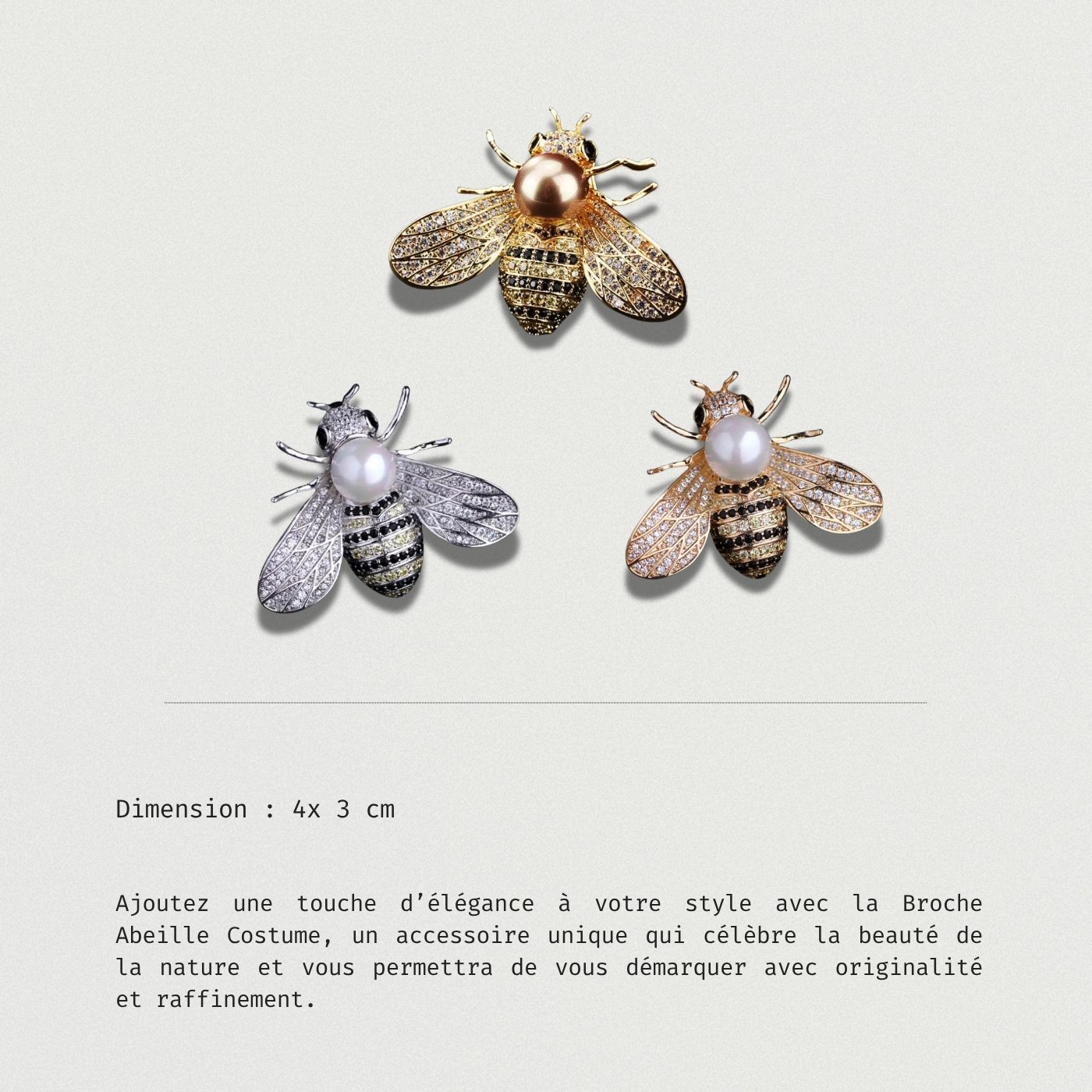 Broche abeille élégante ornée de perles et de strass scintillants