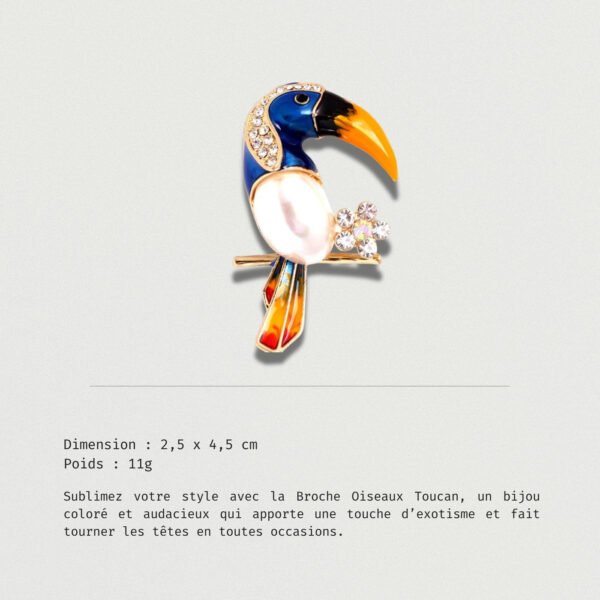 Broche colorée en forme de toucan, symbole d’exotisme et de liberté