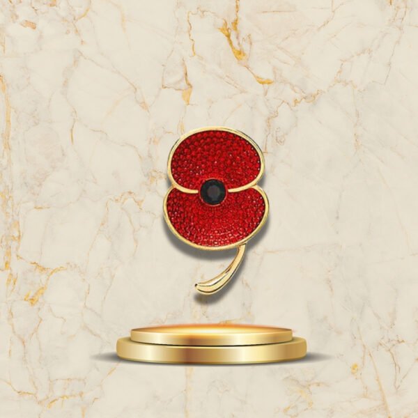 Broche dorée en forme de coquelicot rouge brillant pour femme chic