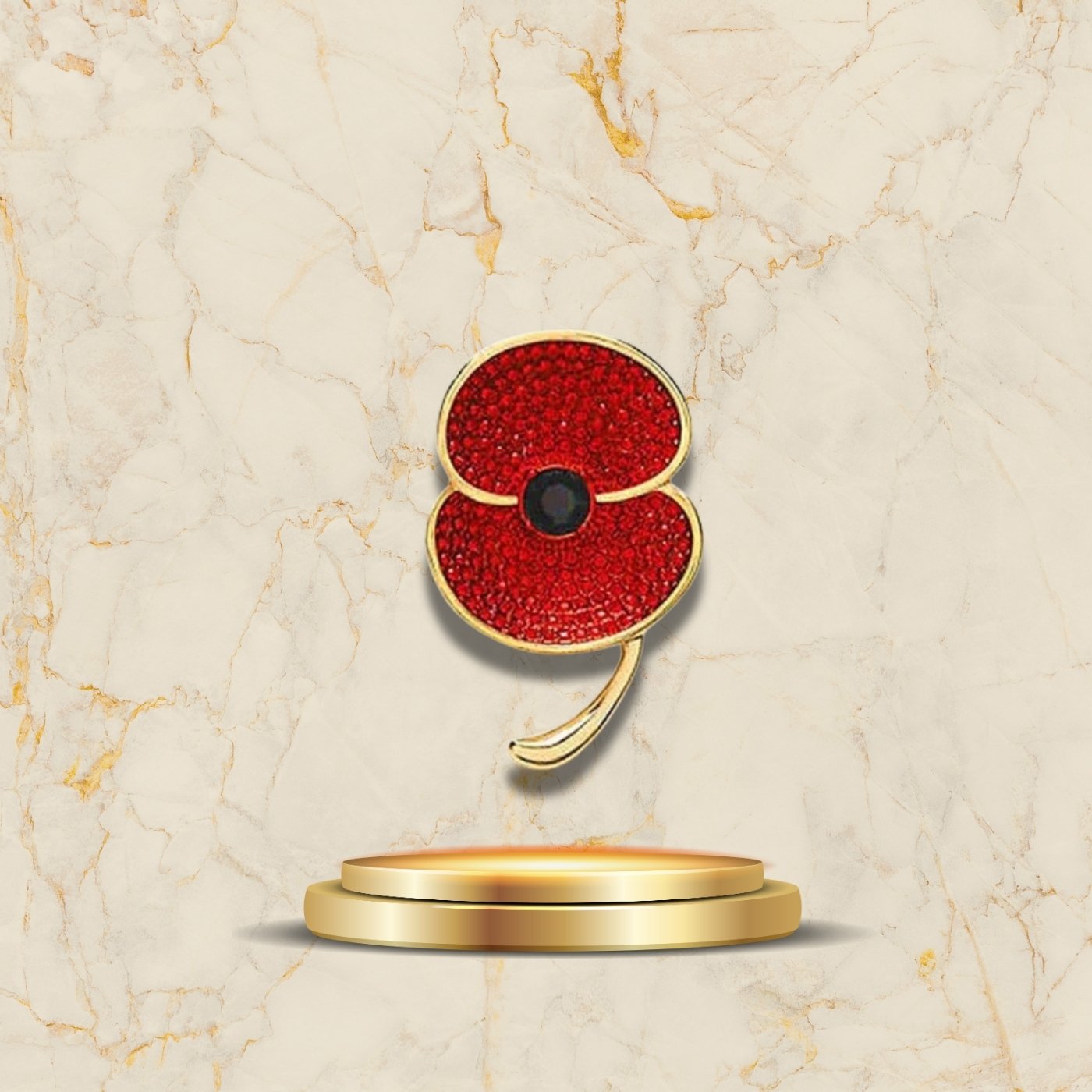 Broche dorée en forme de coquelicot rouge brillant pour femme chic