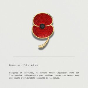 Broche Fleur Coquelicot Doré éclatante avec pétales rouges et contour doré