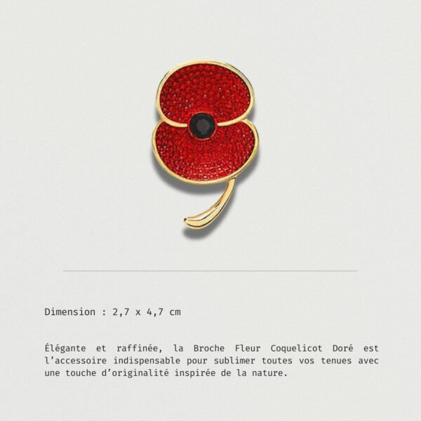 Broche Fleur Coquelicot Doré éclatante avec pétales rouges et contour doré