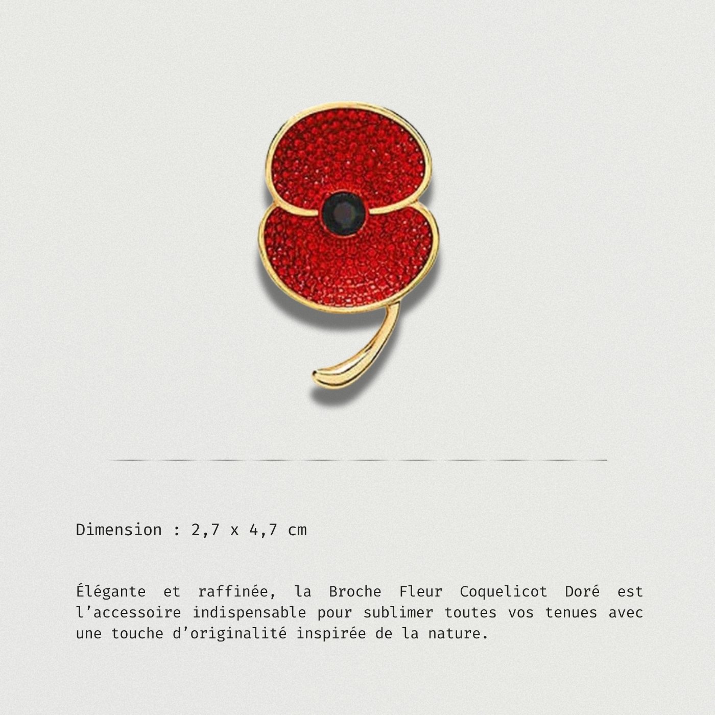 Broche Fleur Coquelicot Doré éclatante avec pétales rouges et contour doré