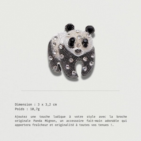 Broche panda scintillante avec détails en strass, parfaite pour accessoiriser vos tenues