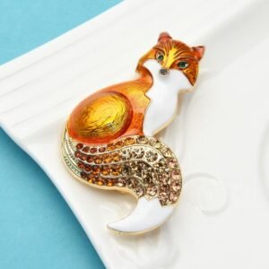 accessoire broche renard en pelage orange