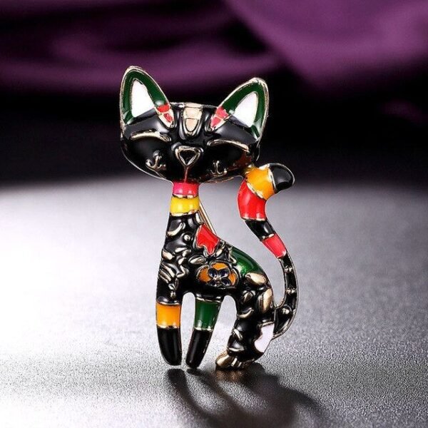 bijou broche en émail chat noir