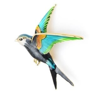 bijou broche oiseau émaillé