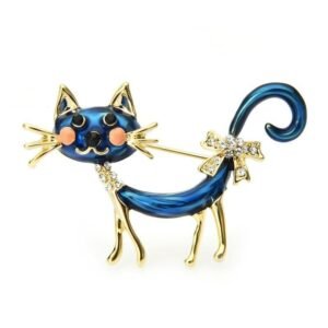 Broche Chat Bleu & Doré