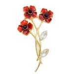 Broche Fleur Coquelicot aux Tiges Brillantes