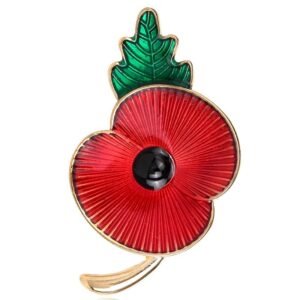 Broche Fleur Coquelicot avec Tige et Feuille