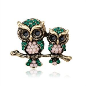 Broche Oiseau Chouette Duo