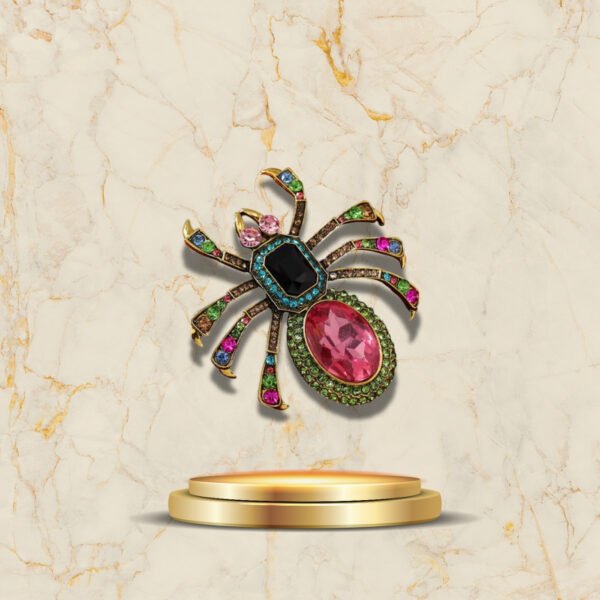 Broche araignée dorée incrustée de pierres précieuses, bijou fantaisie chic