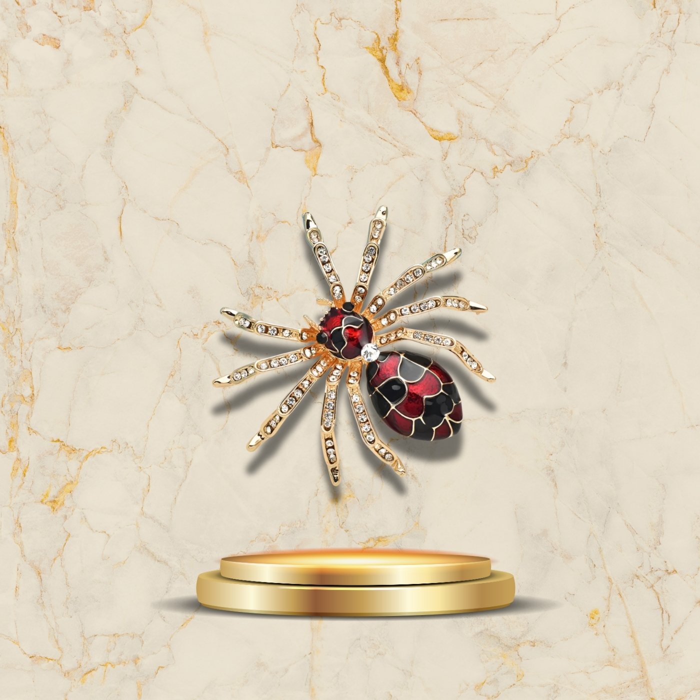 Accessoire de mode broche araignée en métal doré et émail rouge