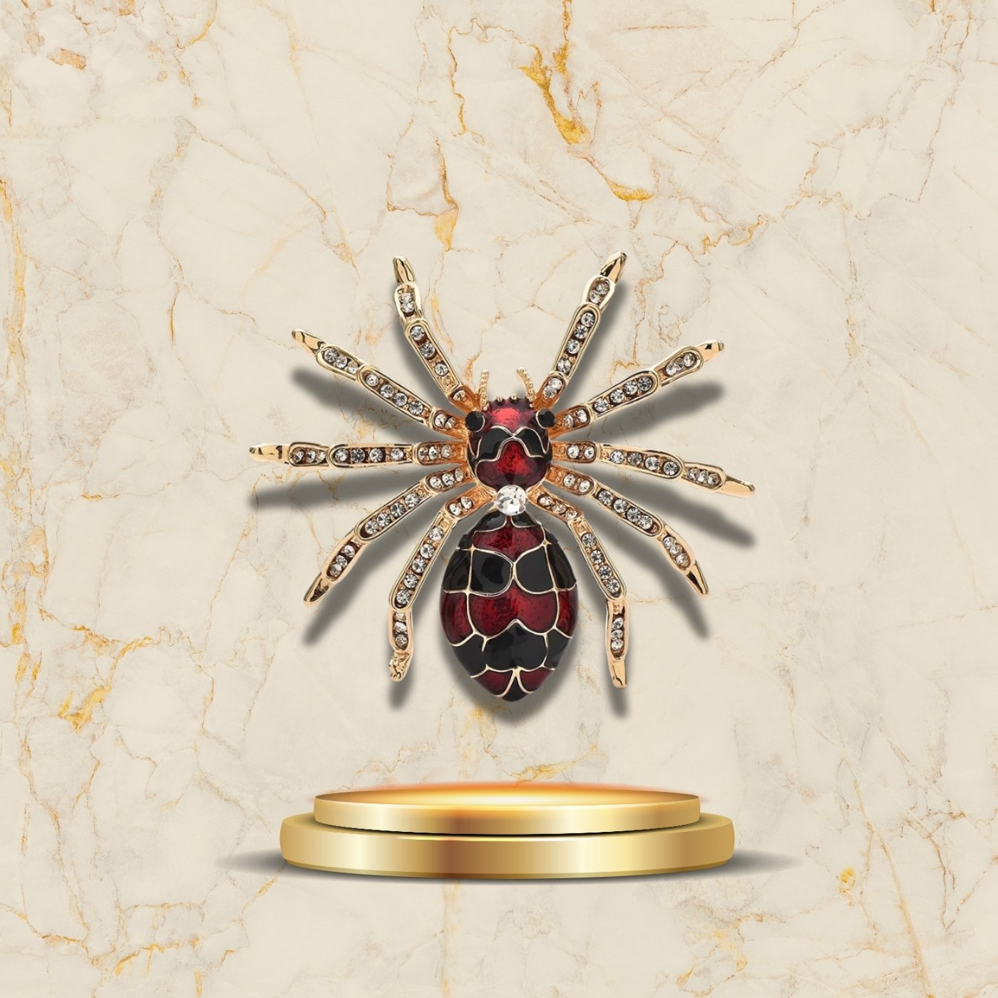 Broche araignée design glamour dorée et noire, bijou fantaisie unique