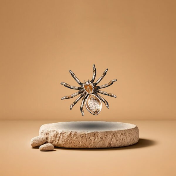 Broche en forme d’araignée dorée et noire décorée de strass scintillants