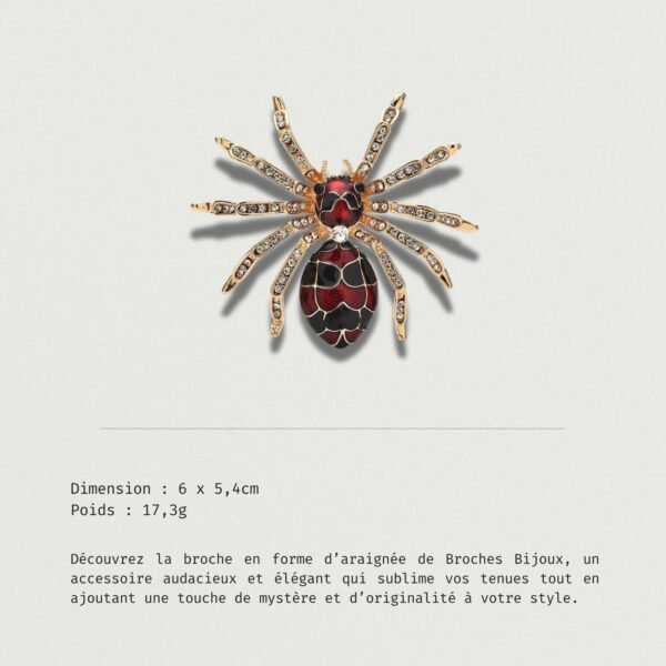 Bijou broche araignée élégante aux reflets rouges et noirs, design raffiné