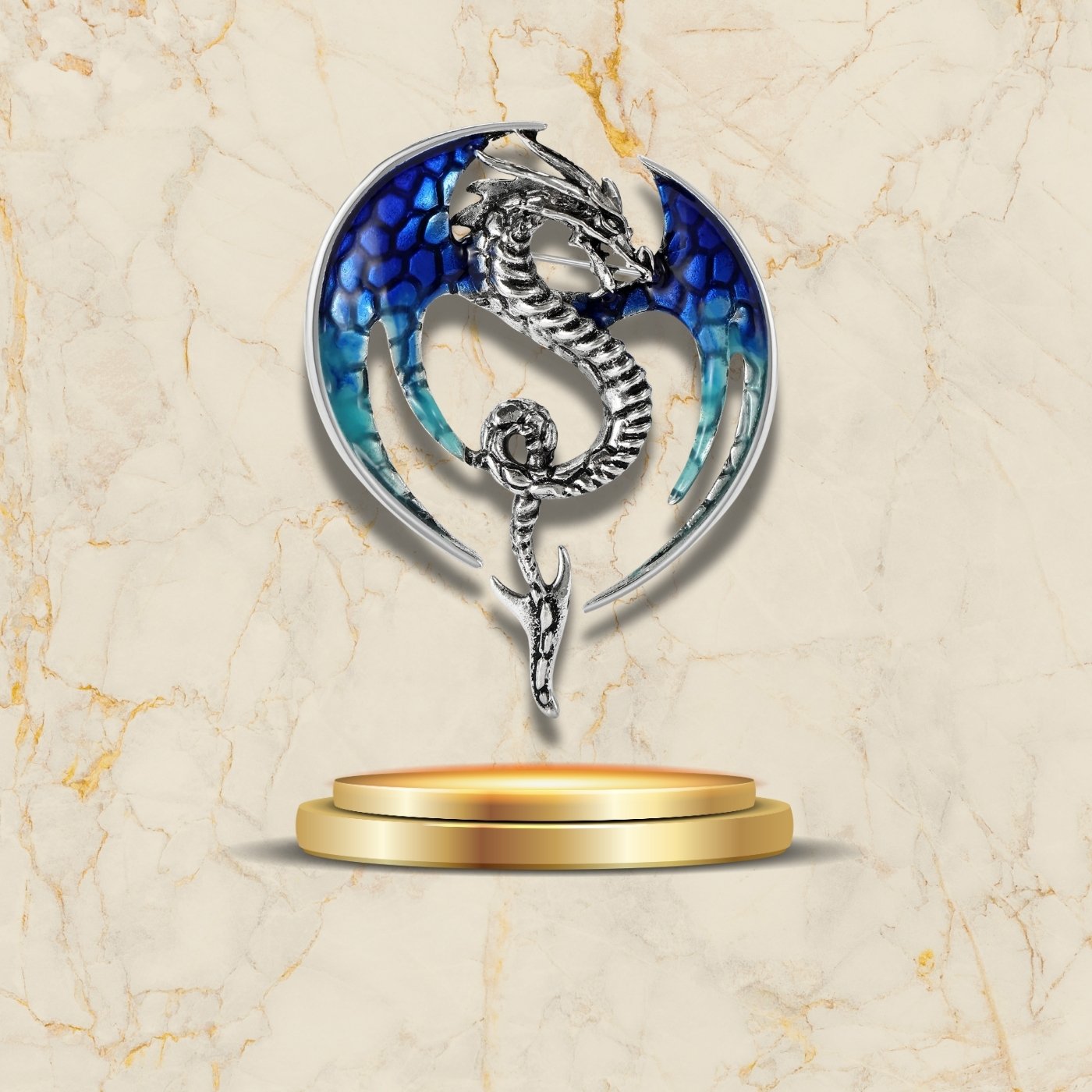Broche dragon couleur rouge vert bleu argent