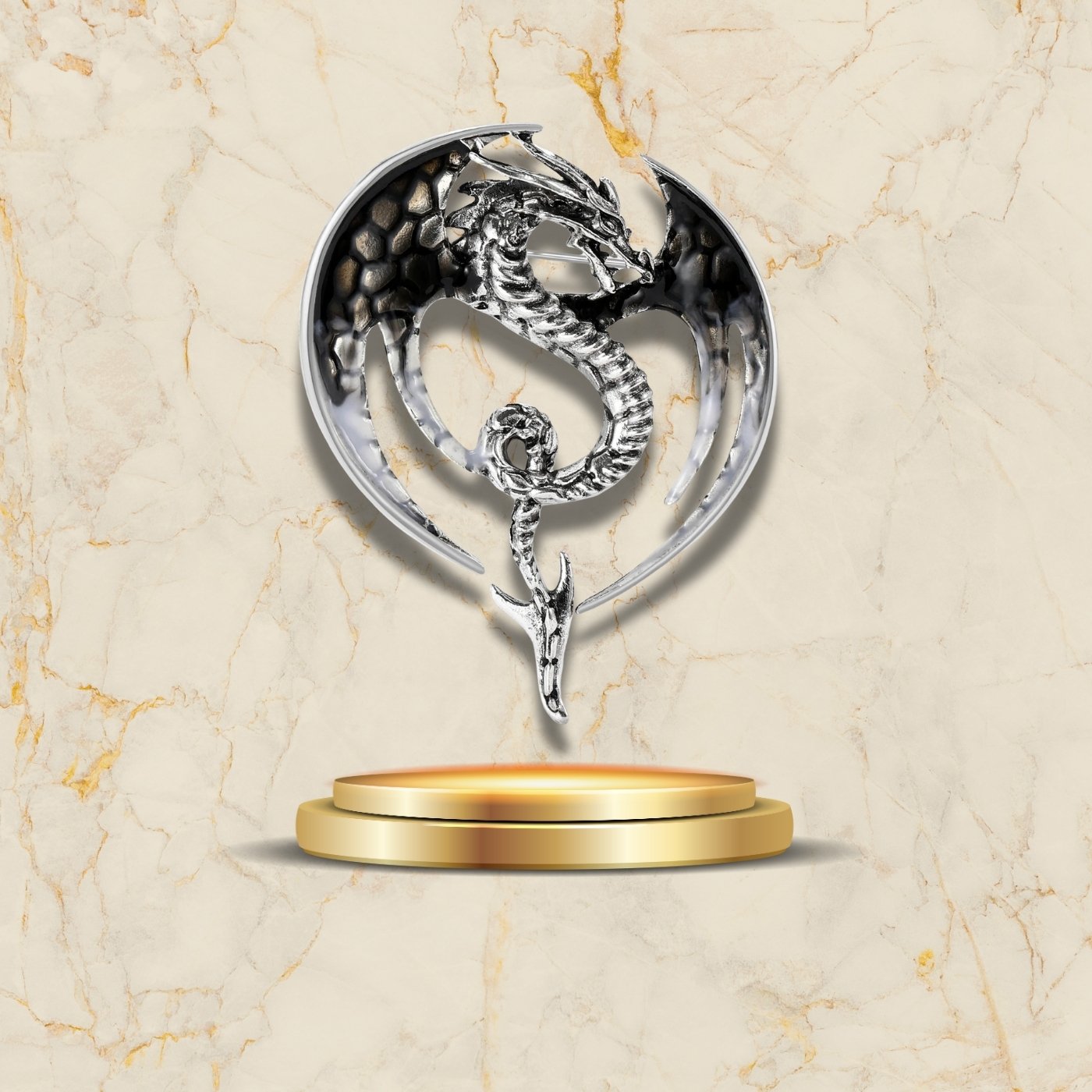 Broche dragon cercle écailles colorées mystique