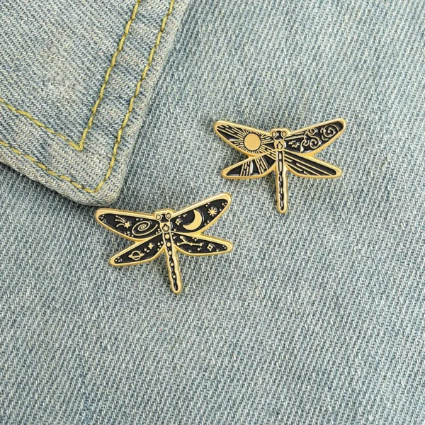 bijou broche libellule en or