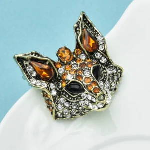 broche renard strass