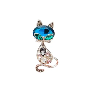 broche chat argent pierre