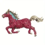broche cheval strass rose